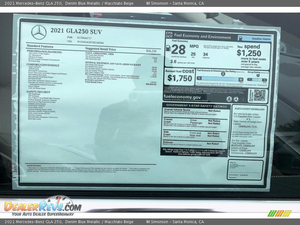 2021 Mercedes-Benz GLA 250 Window Sticker Photo #10