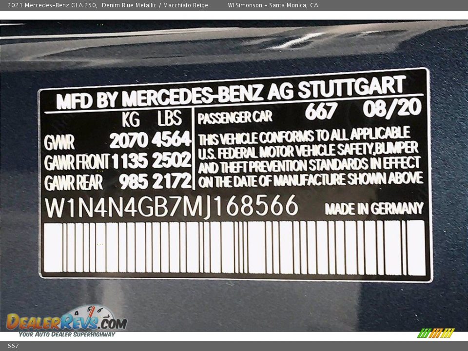 Mercedes-Benz Color Code 667 Denim Blue Metallic