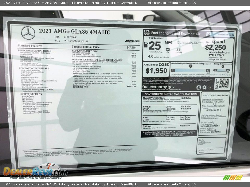 2021 Mercedes-Benz GLA AMG 35 4Matic Window Sticker Photo #10