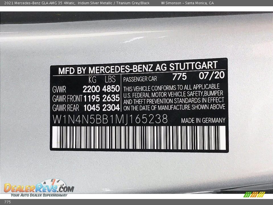 Mercedes-Benz Color Code 775 Iridium Silver Metallic