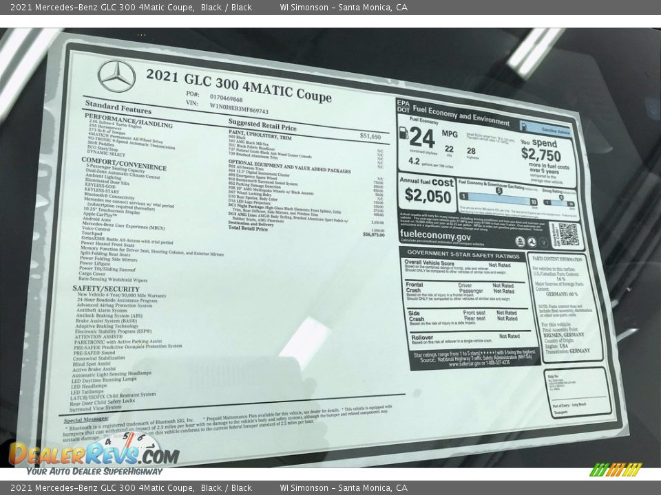 2021 Mercedes-Benz GLC 300 4Matic Coupe Window Sticker Photo #10
