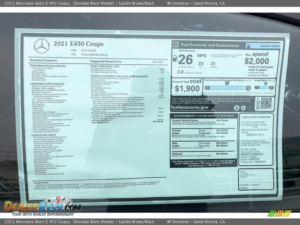 2021 Mercedes-Benz E 450 Coupe Window Sticker Photo #10