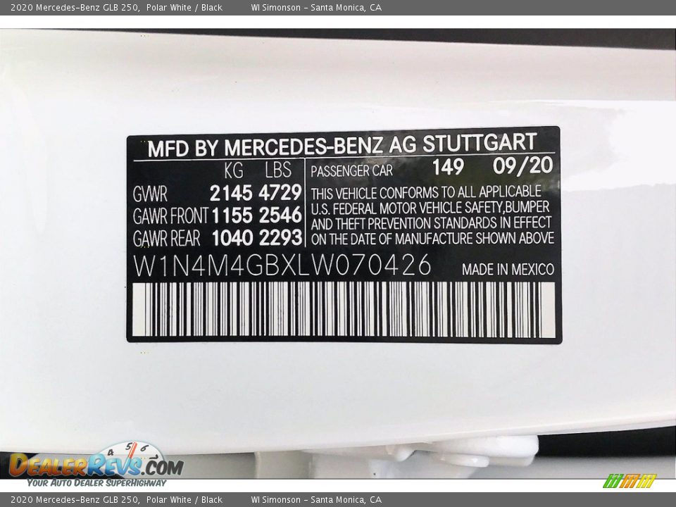 2020 Mercedes-Benz GLB 250 Polar White / Black Photo #11