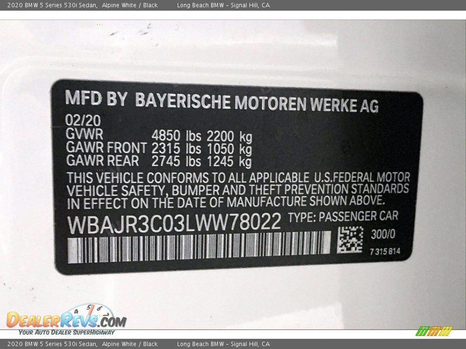 2020 BMW 5 Series 530i Sedan Alpine White / Black Photo #36