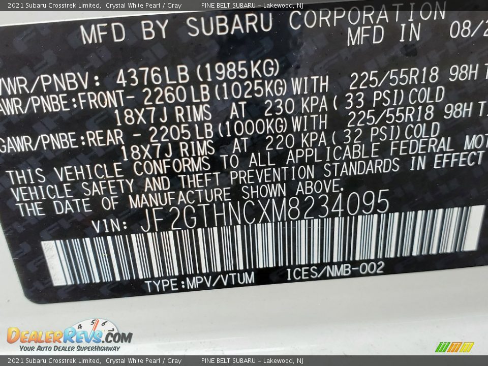 2021 Subaru Crosstrek Limited Crystal White Pearl / Gray Photo #13