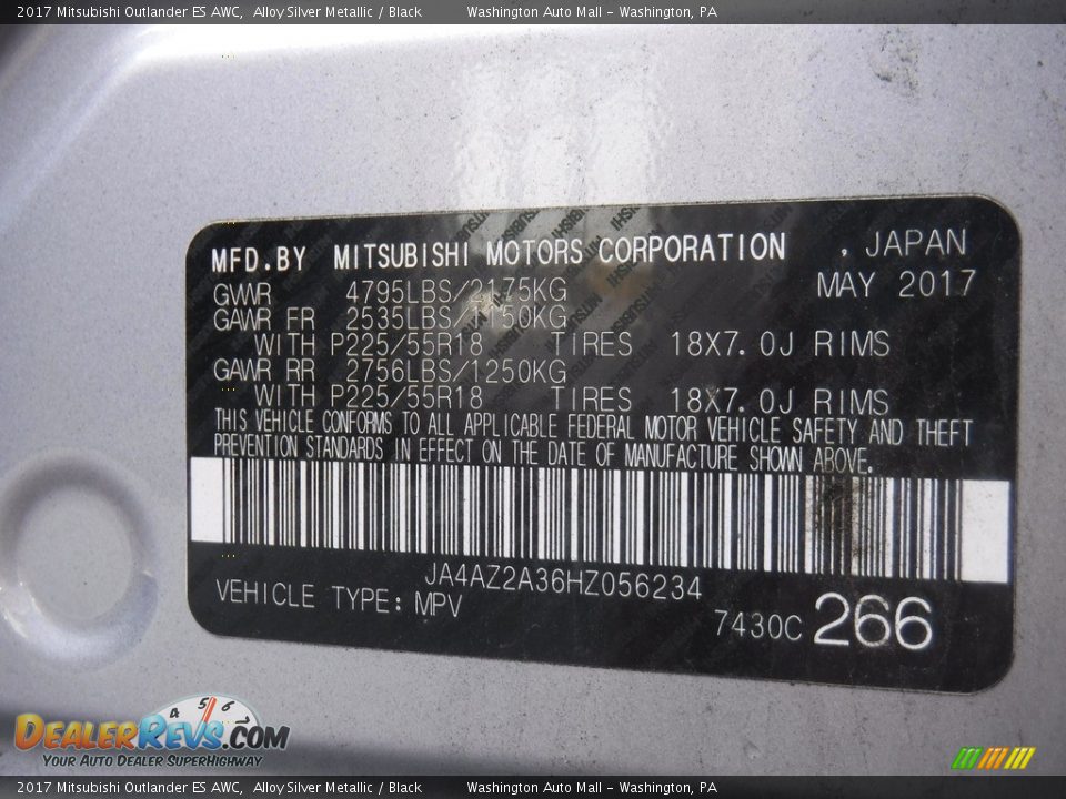 2017 Mitsubishi Outlander ES AWC Alloy Silver Metallic / Black Photo #29