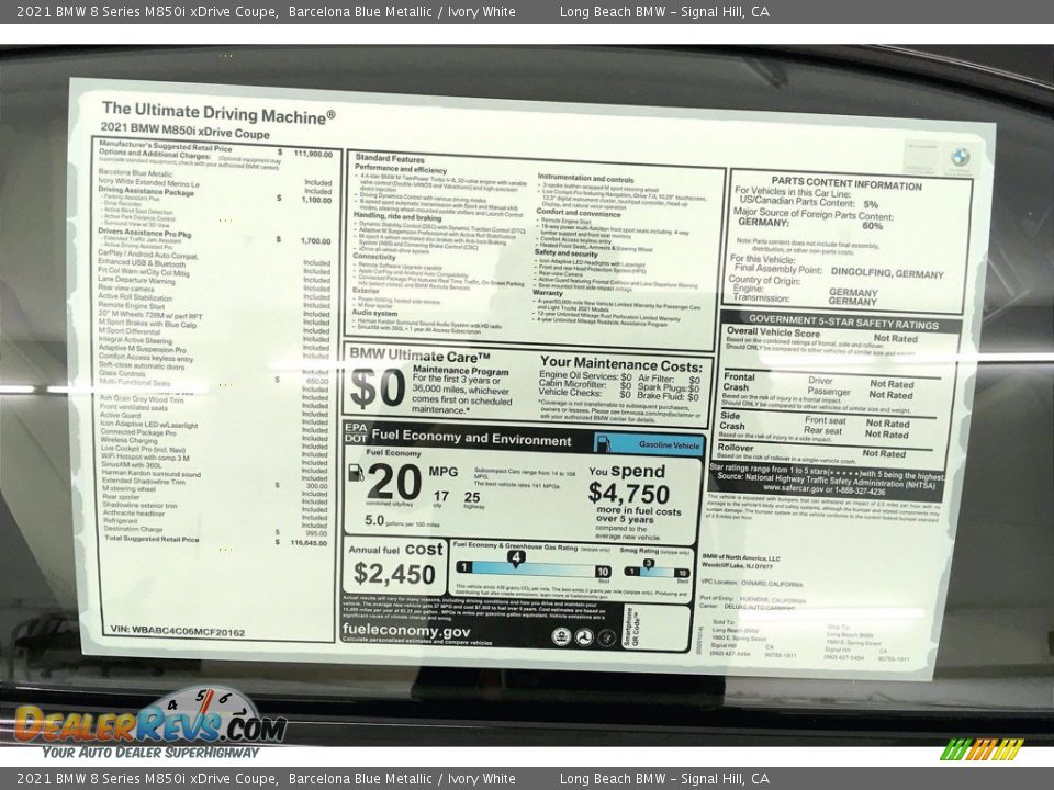 2021 BMW 8 Series M850i xDrive Coupe Window Sticker Photo #17