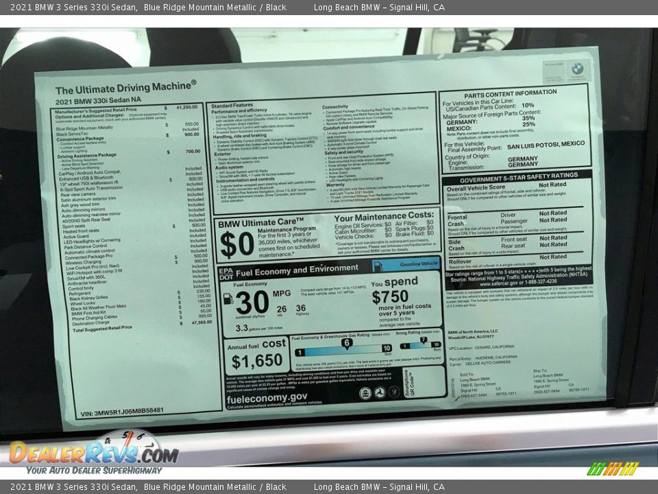 2021 BMW 3 Series 330i Sedan Window Sticker Photo #17