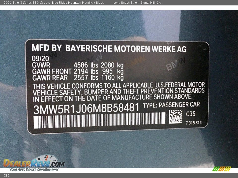 BMW Color Code C35 Blue Ridge Mountain Metallic