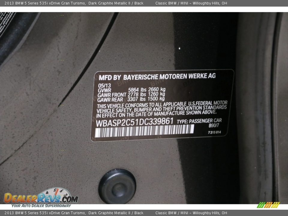 2013 BMW 5 Series 535i xDrive Gran Turismo Dark Graphite Metallic II / Black Photo #23