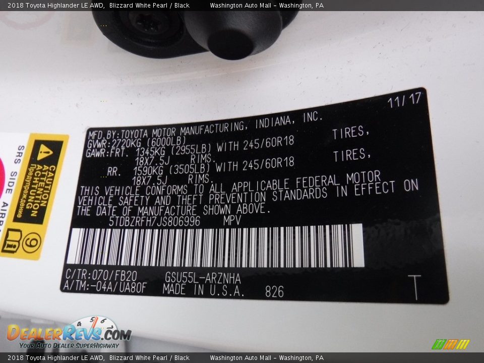 2018 Toyota Highlander LE AWD Blizzard White Pearl / Black Photo #27