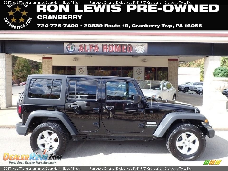 2017 Jeep Wrangler Unlimited Sport 4x4 Black / Black Photo #1