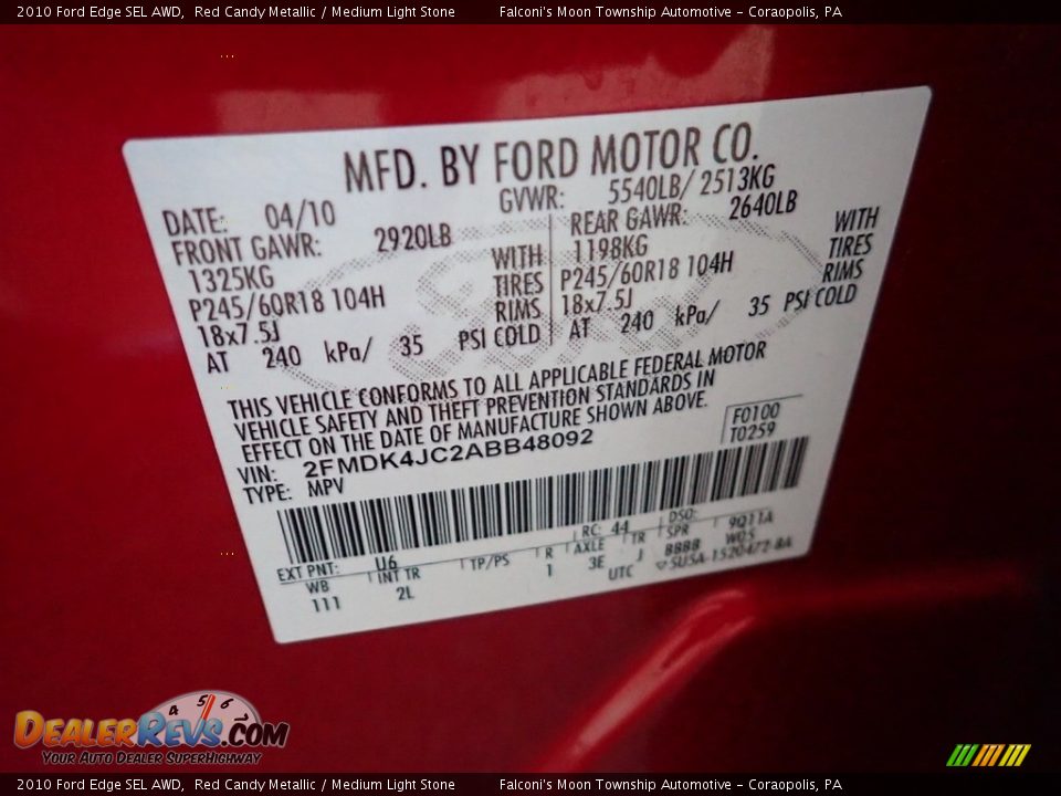 2010 Ford Edge SEL AWD Red Candy Metallic / Medium Light Stone Photo #24