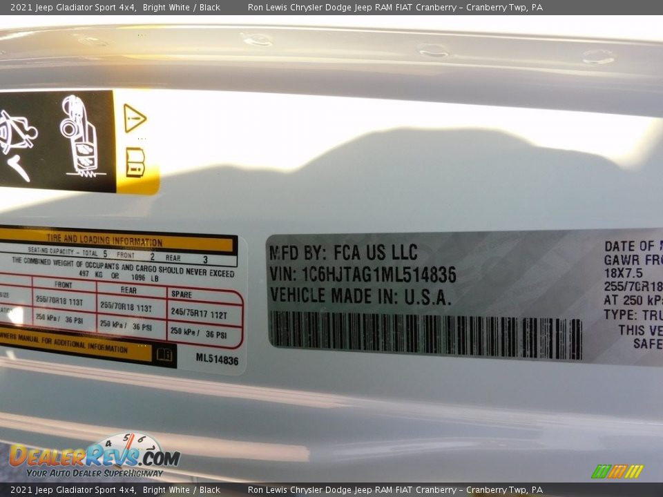 2021 Jeep Gladiator Sport 4x4 Bright White / Black Photo #20