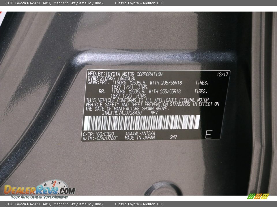 2018 Toyota RAV4 SE AWD Magnetic Gray Metallic / Black Photo #18