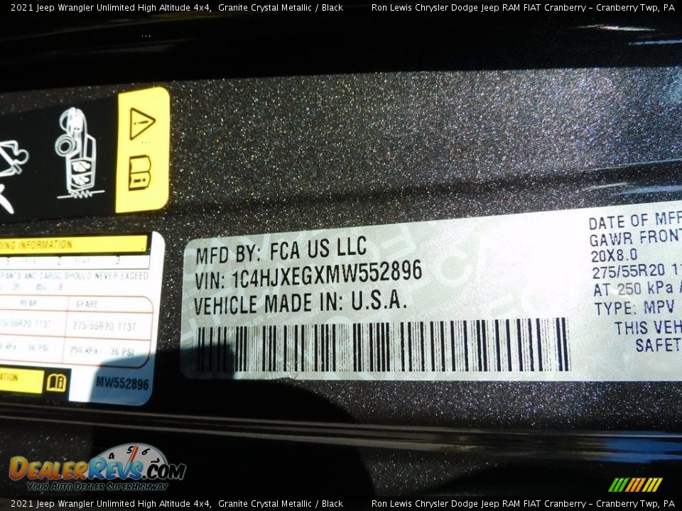 2021 Jeep Wrangler Unlimited High Altitude 4x4 Granite Crystal Metallic / Black Photo #20