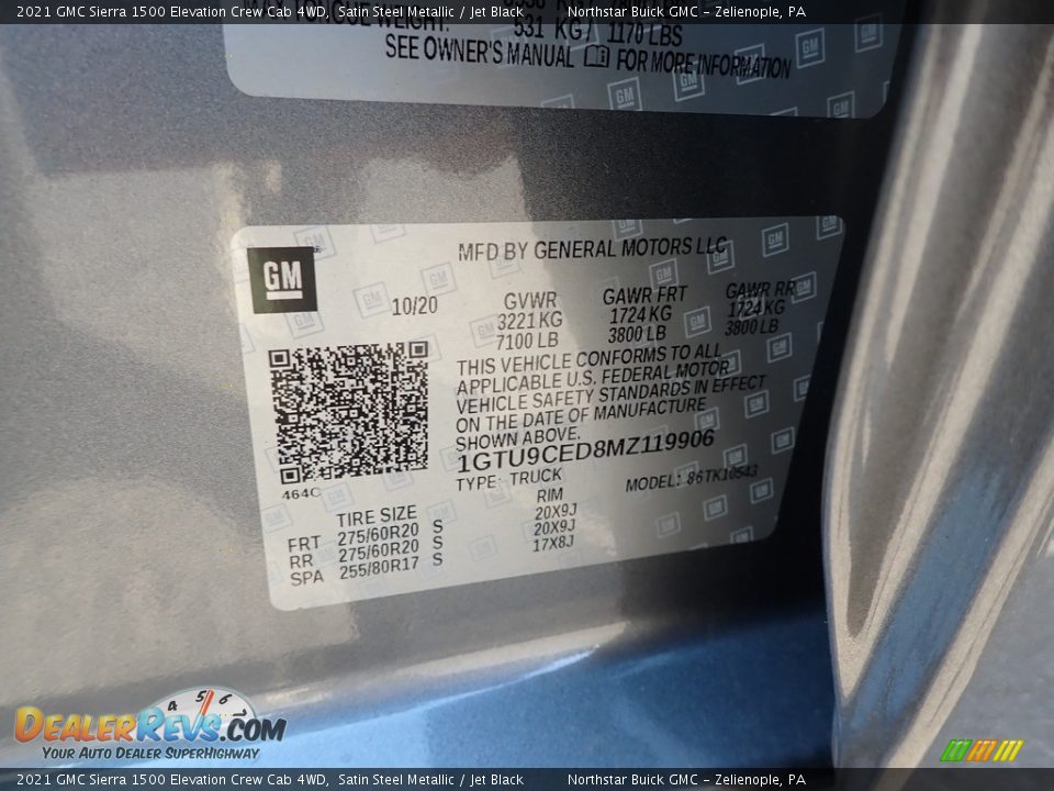 2021 GMC Sierra 1500 Elevation Crew Cab 4WD Satin Steel Metallic / Jet Black Photo #13