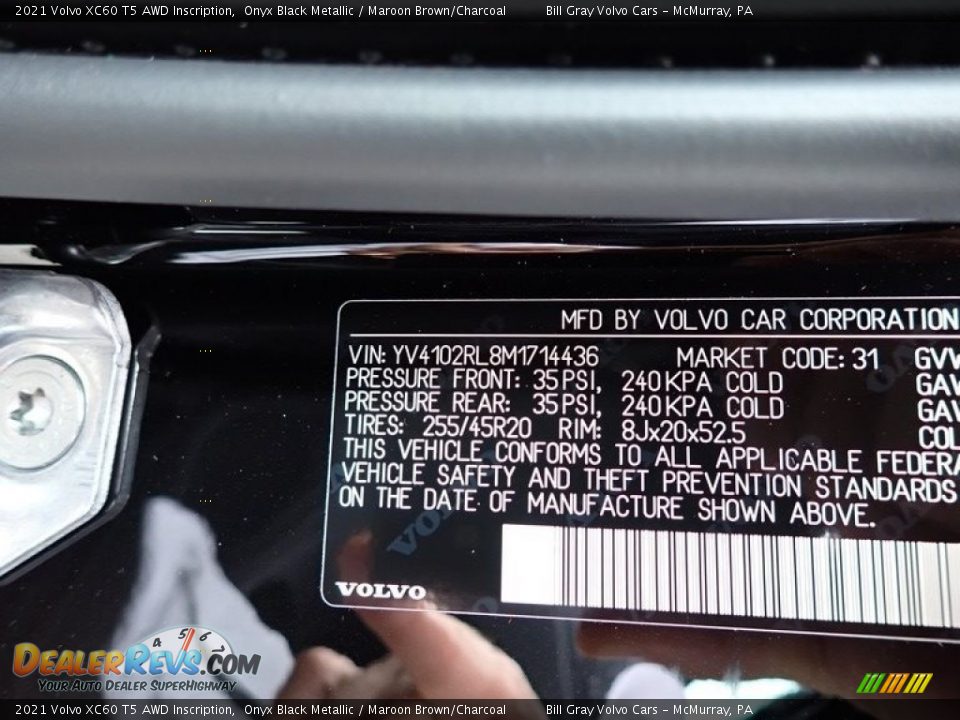 2021 Volvo XC60 T5 AWD Inscription Onyx Black Metallic / Maroon Brown/Charcoal Photo #11