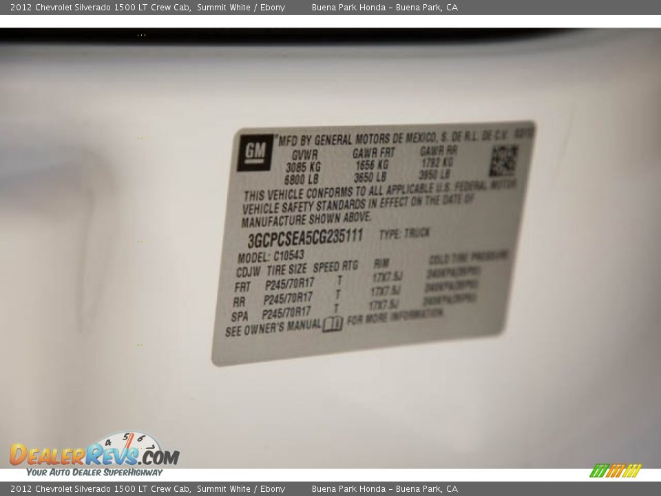 2012 Chevrolet Silverado 1500 LT Crew Cab Summit White / Ebony Photo #35