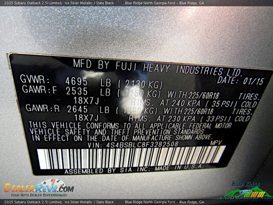 2015 Subaru Outback 2.5i Limited Ice Silver Metallic / Slate Black Photo #29