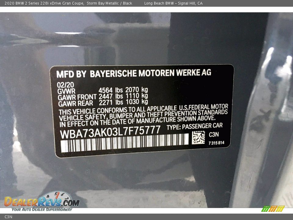 BMW Color Code C3N Storm Bay Metallic