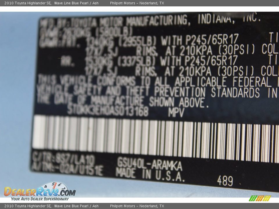 2010 Toyota Highlander SE Wave Line Blue Pearl / Ash Photo #27