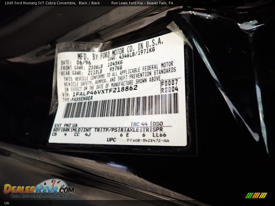 Ford Color Code UA Black