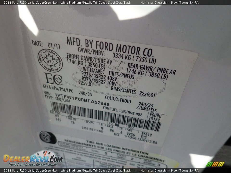 2011 Ford F150 Lariat SuperCrew 4x4 White Platinum Metallic Tri-Coat / Steel Gray/Black Photo #27