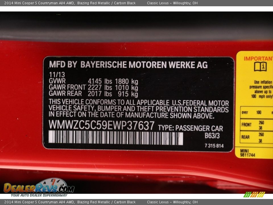 2014 Mini Cooper S Countryman All4 AWD Blazing Red Metallic / Carbon Black Photo #18