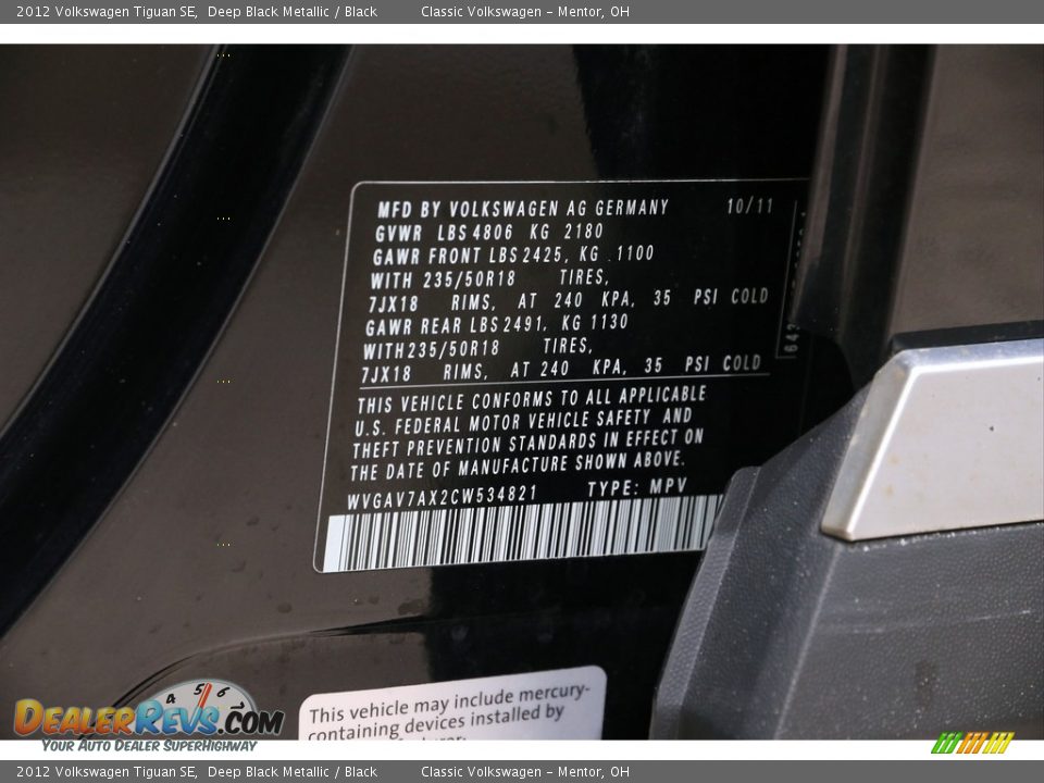 2012 Volkswagen Tiguan SE Deep Black Metallic / Black Photo #19