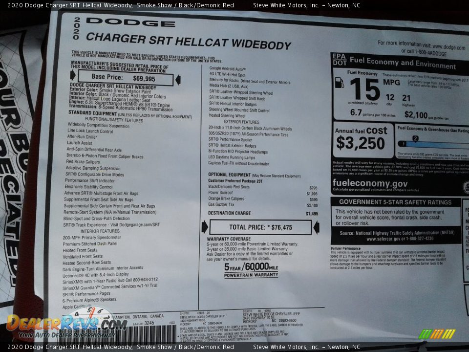 2020 Dodge Charger SRT Hellcat Widebody Window Sticker Photo #30