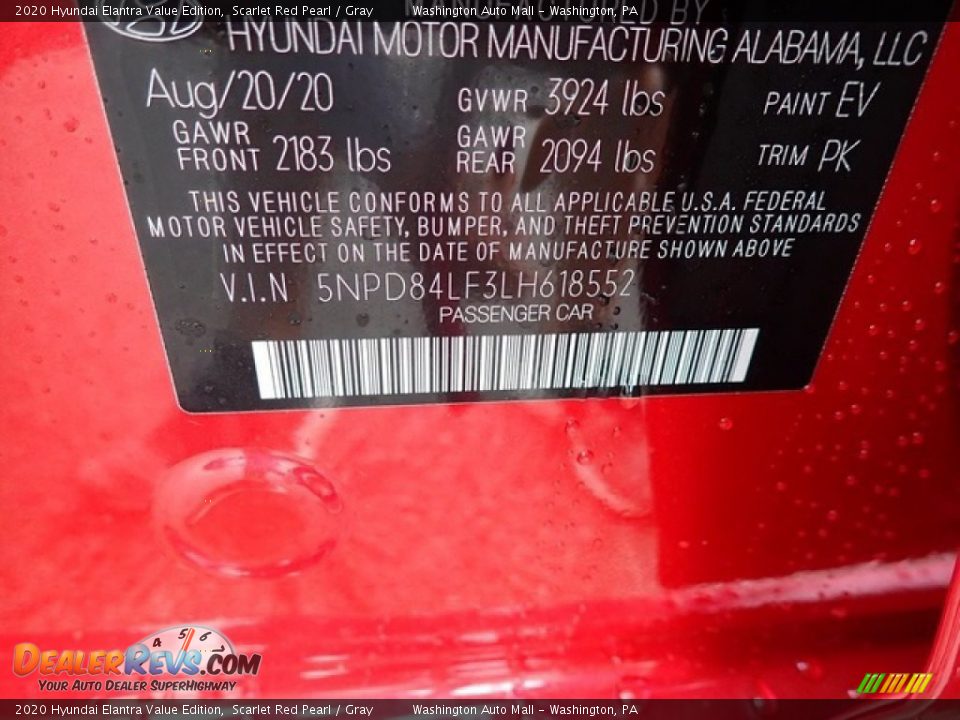 2020 Hyundai Elantra Value Edition Scarlet Red Pearl / Gray Photo #12