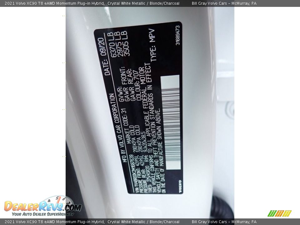 2021 Volvo XC90 T8 eAWD Momentum Plug-in Hybrid Crystal White Metallic / Blonde/Charcoal Photo #12