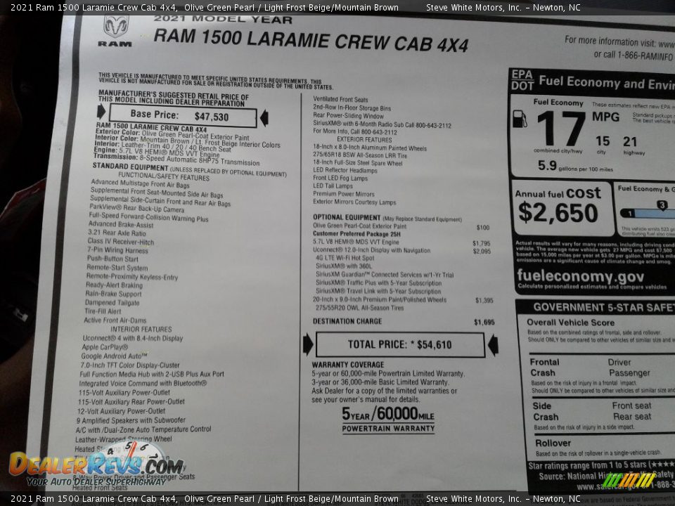 2021 Ram 1500 Laramie Crew Cab 4x4 Window Sticker Photo #31