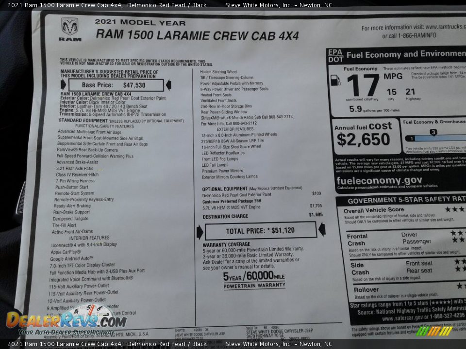 2021 Ram 1500 Laramie Crew Cab 4x4 Window Sticker Photo #29