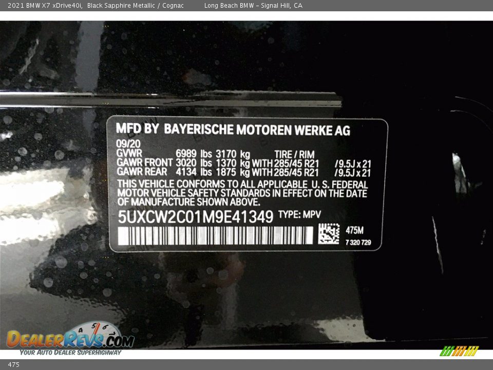 BMW Color Code 475 Black Sapphire Metallic