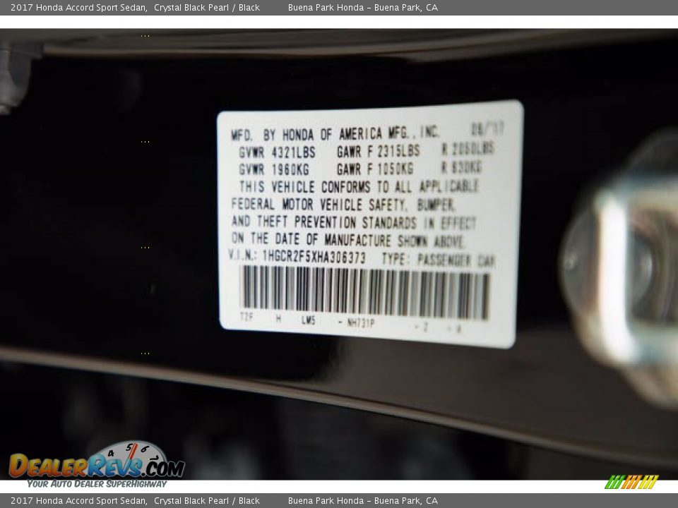 2017 Honda Accord Sport Sedan Crystal Black Pearl / Black Photo #35