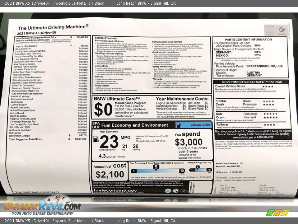 2021 BMW X5 sDrive40i Window Sticker Photo #17