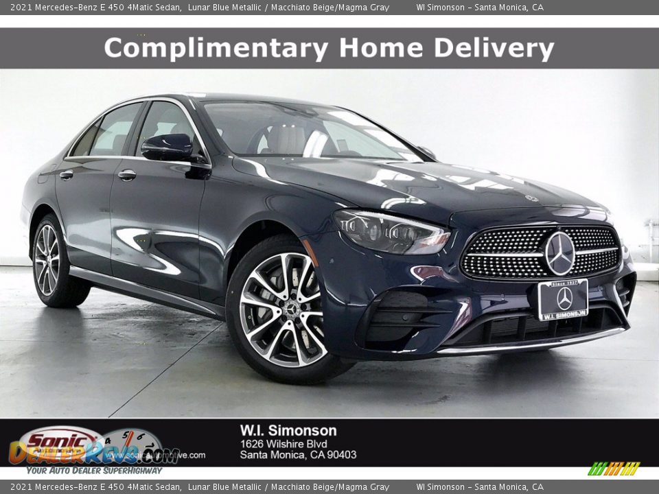 2021 Mercedes-Benz E 450 4Matic Sedan Lunar Blue Metallic / Macchiato Beige/Magma Gray Photo #1
