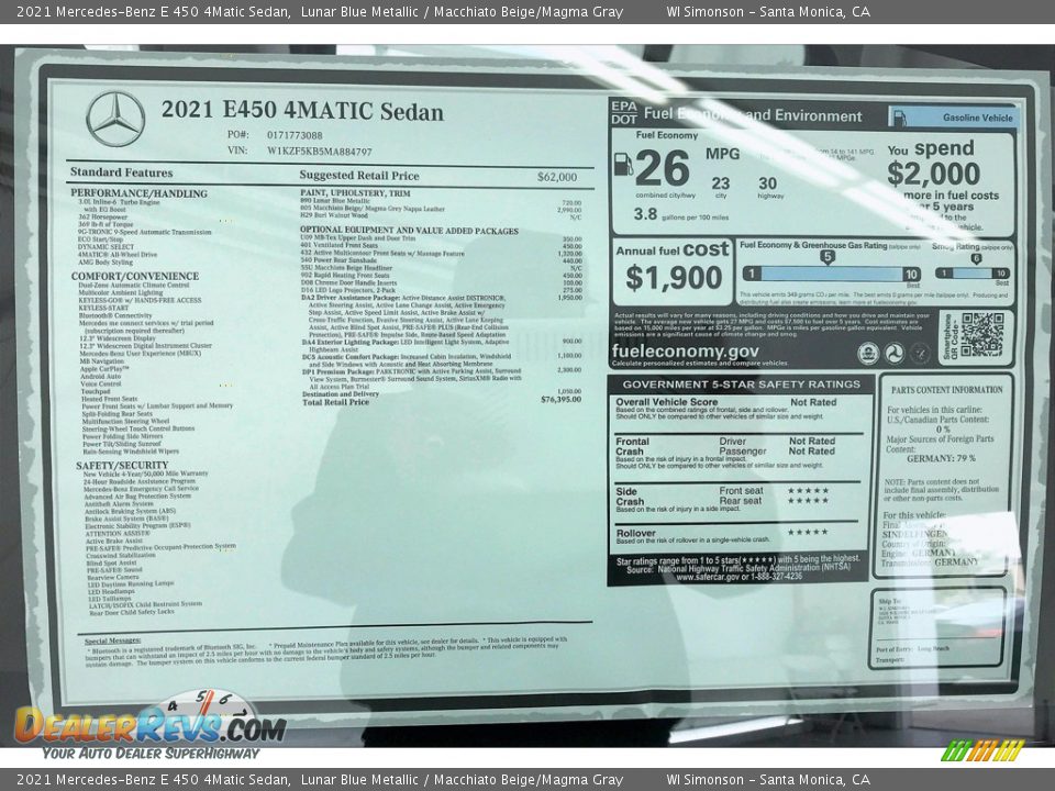 2021 Mercedes-Benz E 450 4Matic Sedan Window Sticker Photo #10