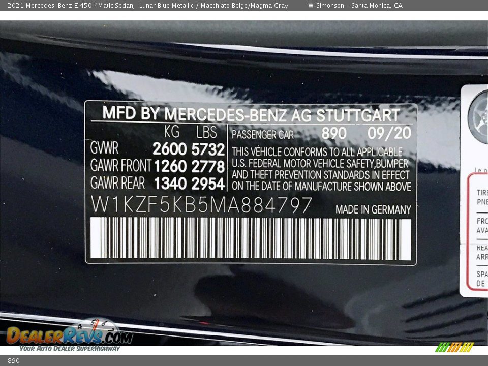 Mercedes-Benz Color Code 890 Lunar Blue Metallic