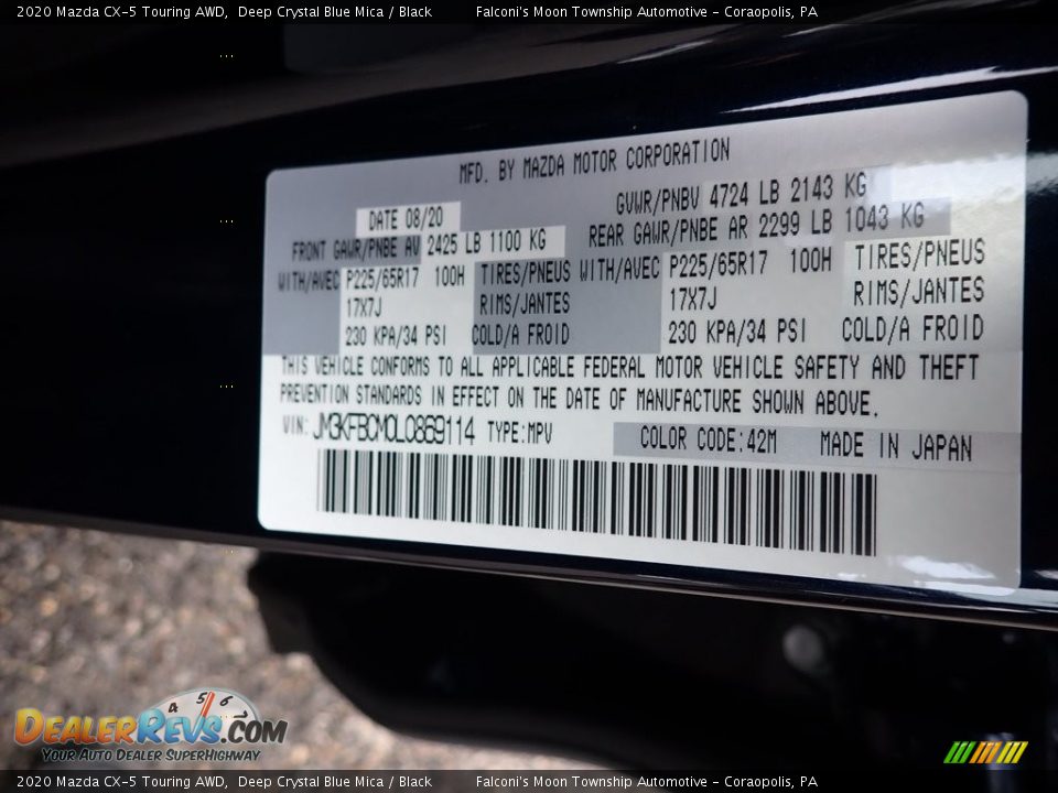 2020 Mazda CX-5 Touring AWD Deep Crystal Blue Mica / Black Photo #12