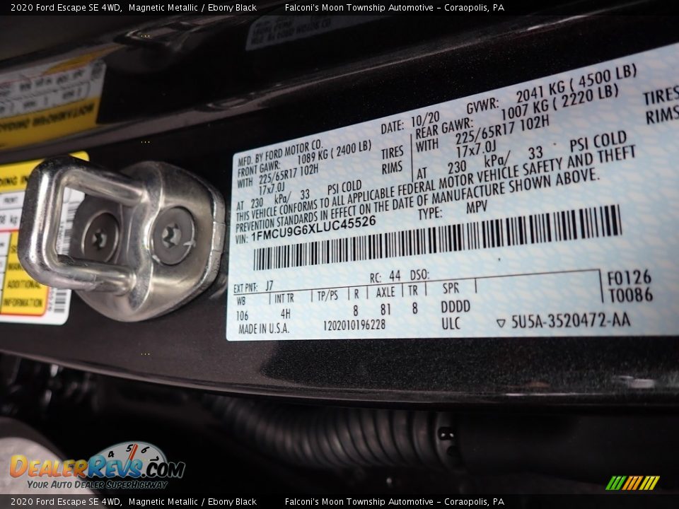 2020 Ford Escape SE 4WD Magnetic Metallic / Ebony Black Photo #11