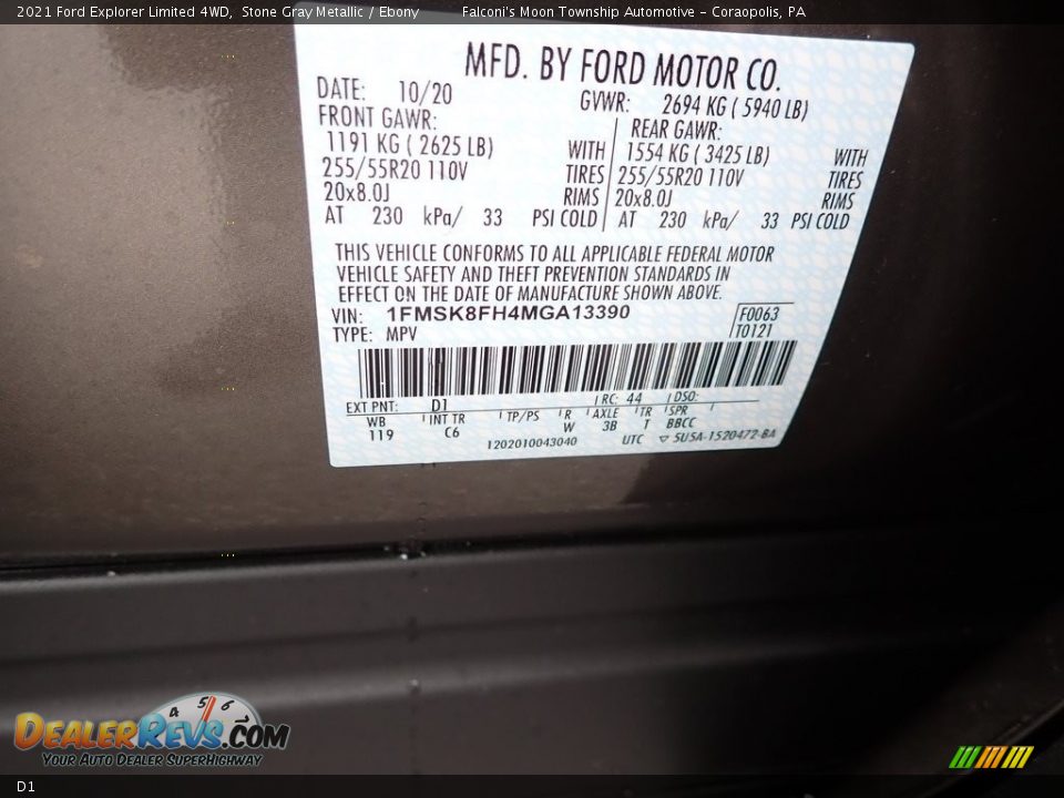 Ford Color Code D1 Stone Gray Metallic