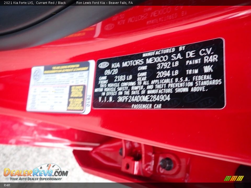 Kia Color Code R4R Currant Red