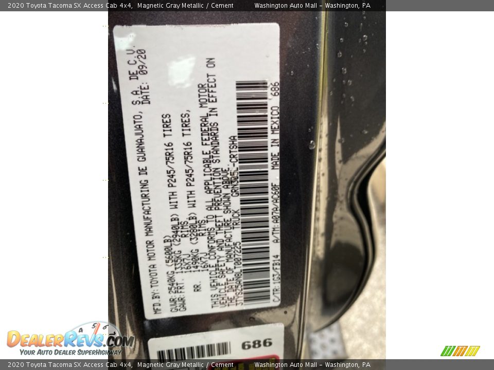 2020 Toyota Tacoma SX Access Cab 4x4 Magnetic Gray Metallic / Cement Photo #23