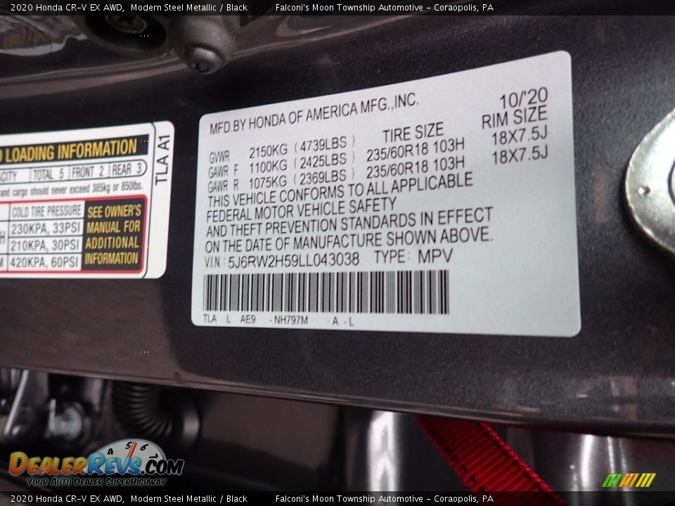 2020 Honda CR-V EX AWD Modern Steel Metallic / Black Photo #12