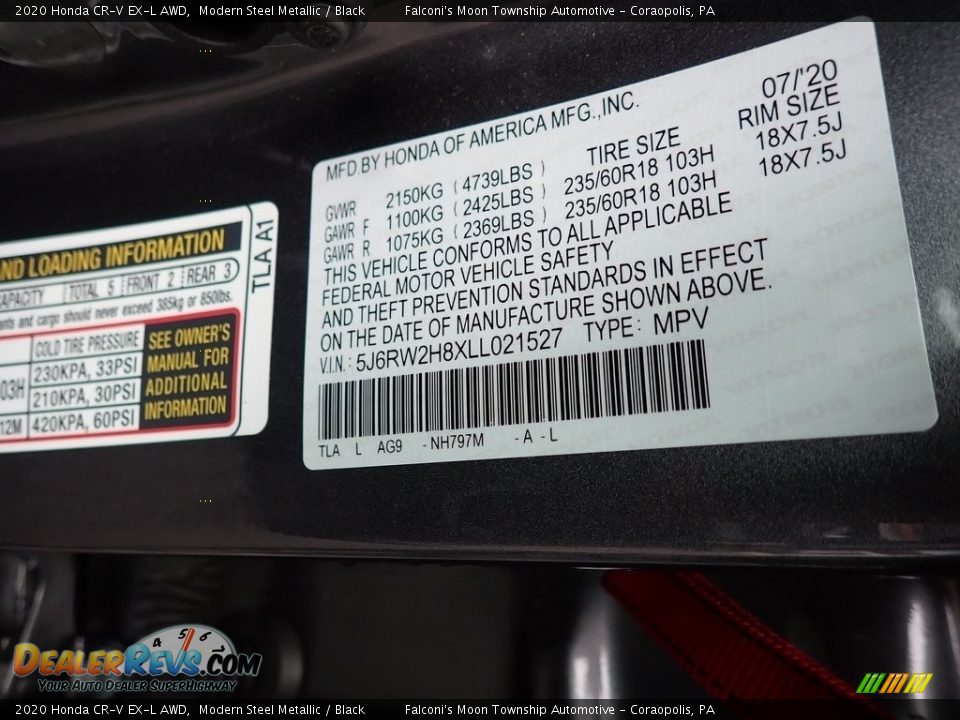 2020 Honda CR-V EX-L AWD Modern Steel Metallic / Black Photo #12