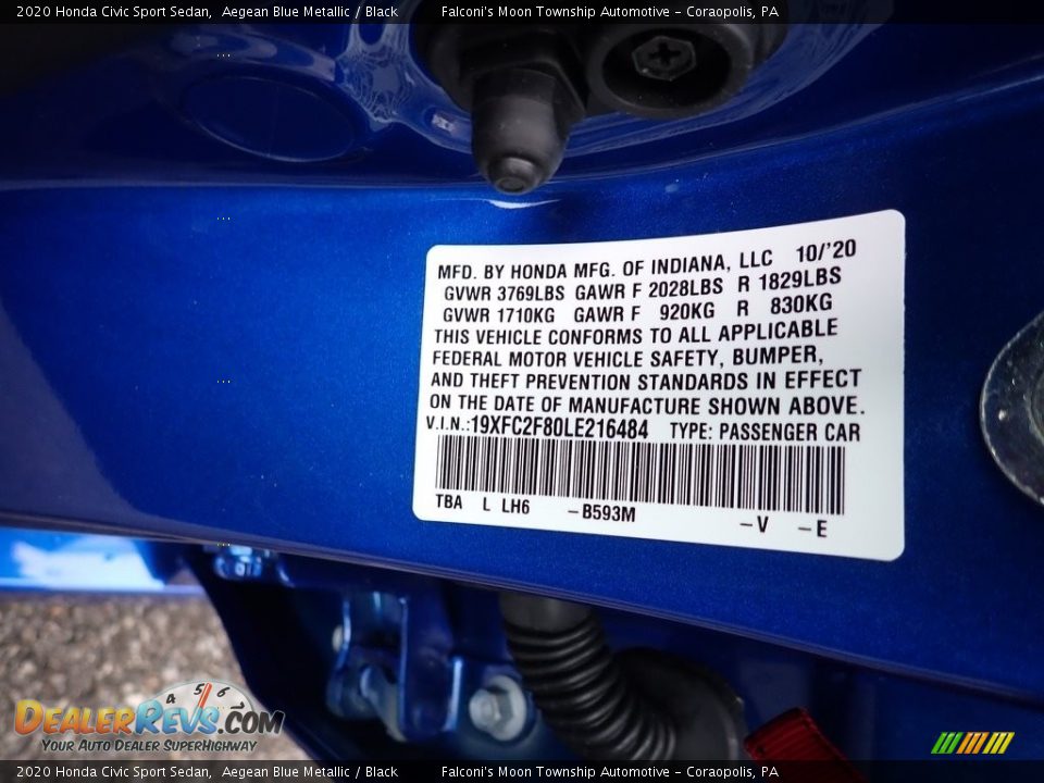 2020 Honda Civic Sport Sedan Aegean Blue Metallic / Black Photo #13