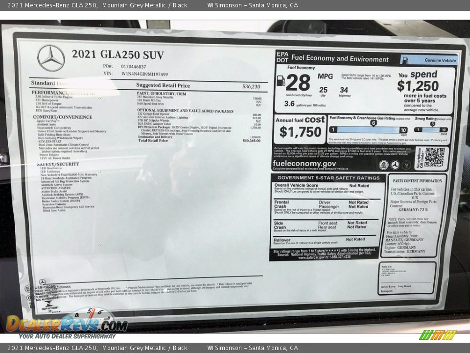 2021 Mercedes-Benz GLA 250 Mountain Grey Metallic / Black Photo #10